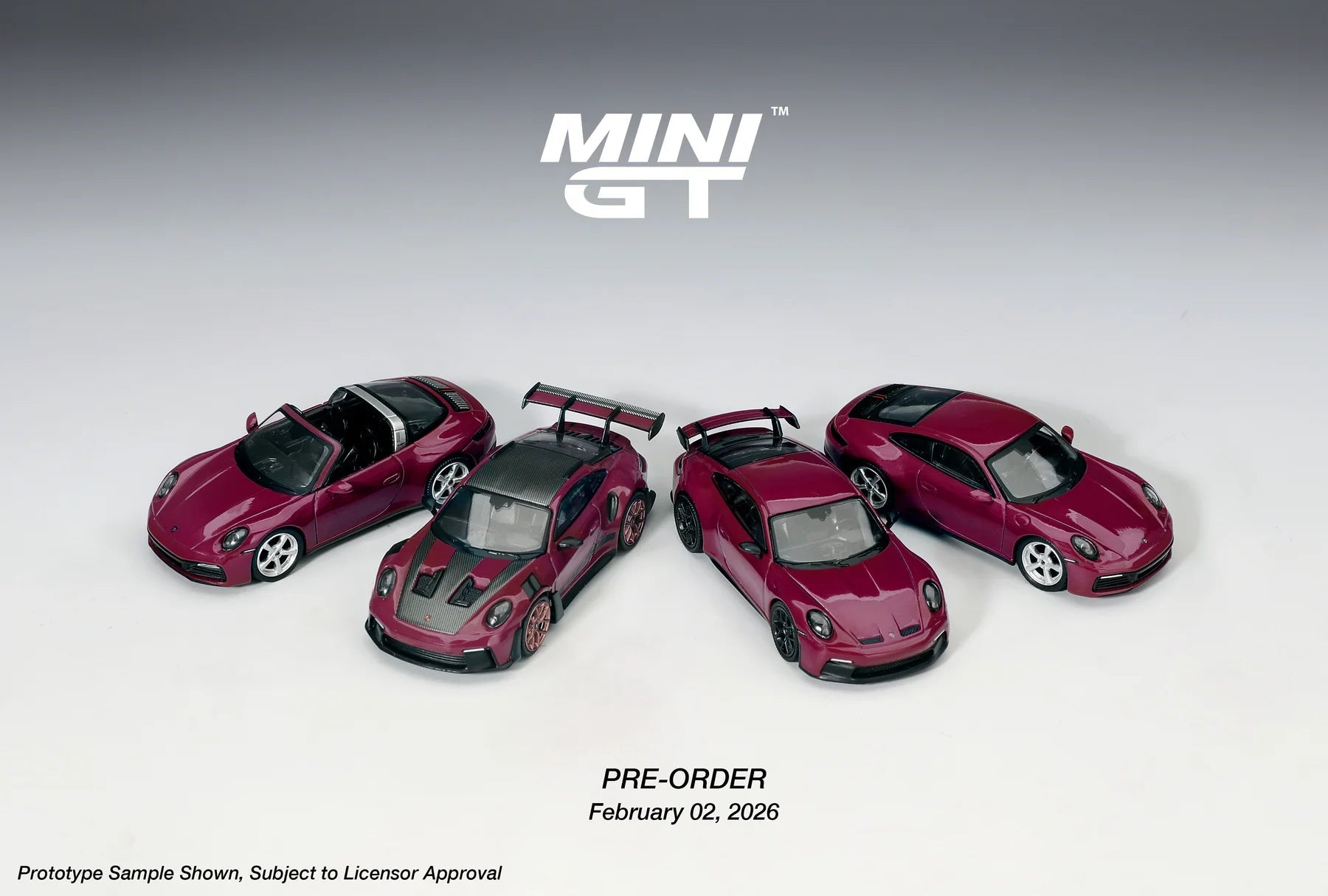 (PREORDER) MINI GT 1:64 PORSCHE 911 (992.1) RUBYSTONE RED SET OF 4 MGTS0021 1:64 diecast model