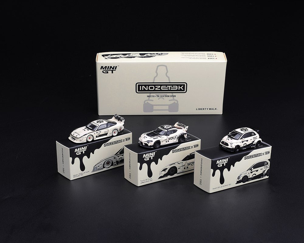 Mini GT 1/64 Inozetek x TBC Show Edition 3-car diecast set in paper packaging