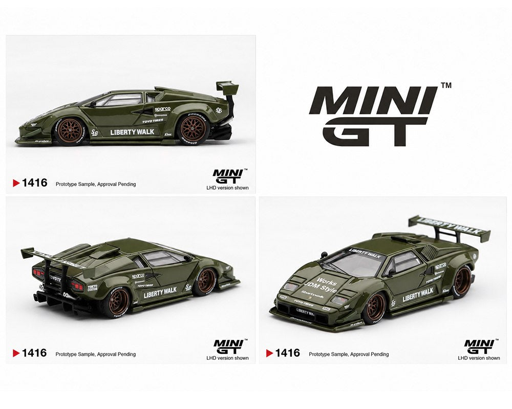 Mini GT 1/64 Lamborghini Countach LB-Works in Army Green diecast model