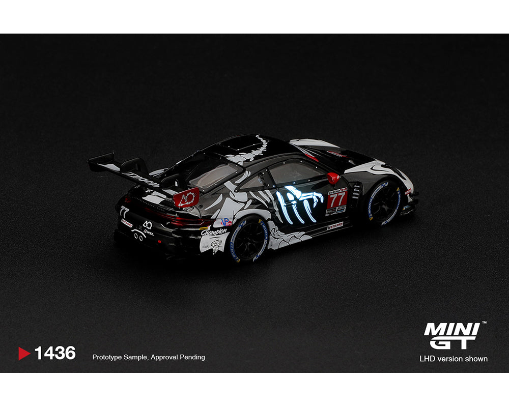 Porsche 911 GT3 R 992 AO Racing diecast model with Skeleton Rexy race livery