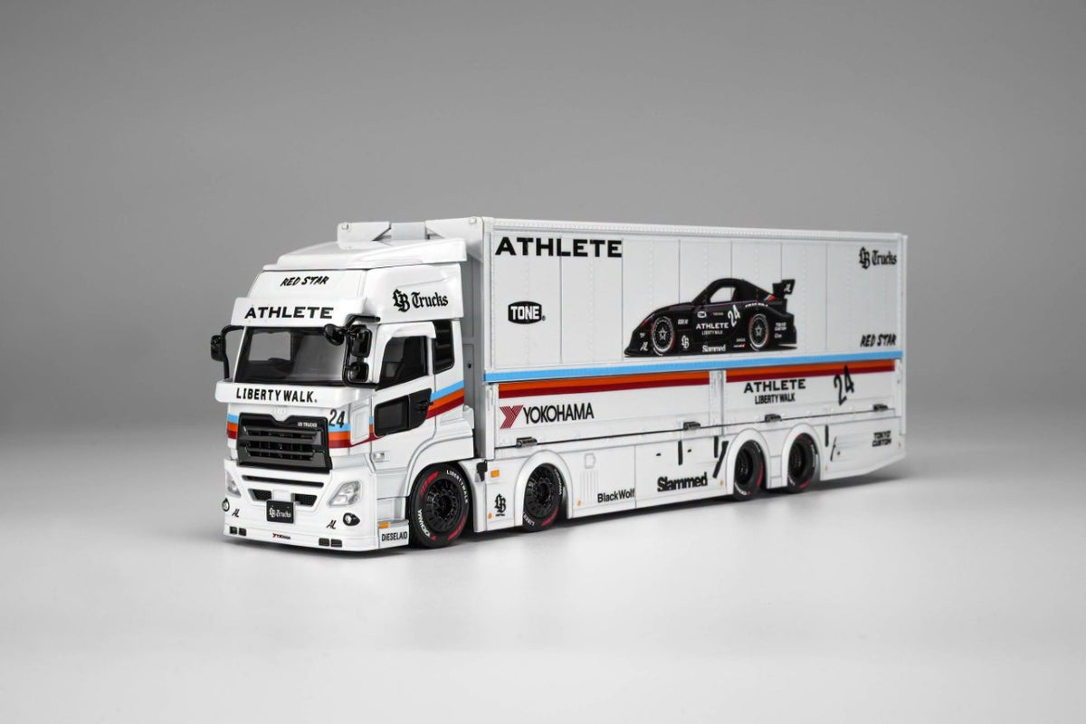 Motorhelix 1/64 scale LB Trucks UD Quon Cargo Truck Athlete in white diecast