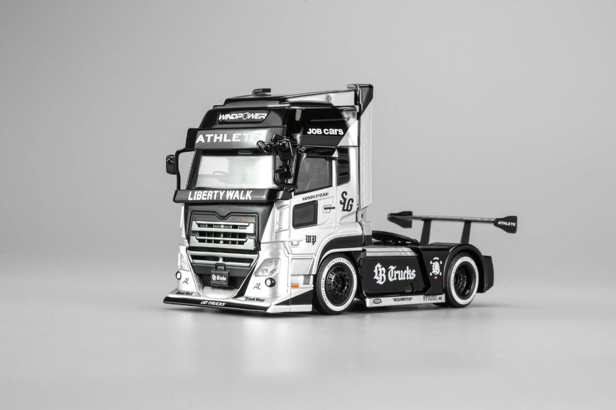 Motorhelix 1/64 scale LB Trucks UD Quon Head diecast model in black and silver