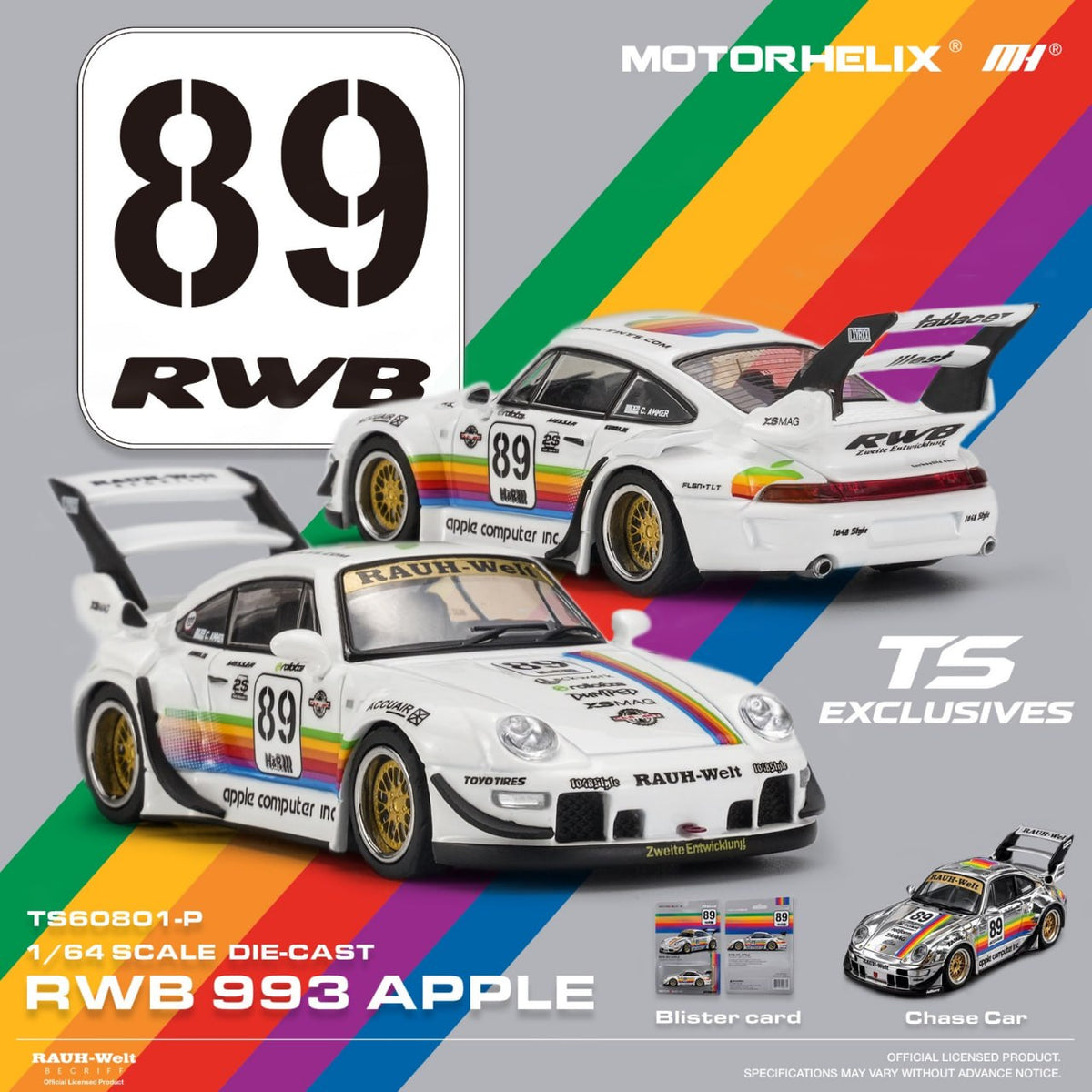 Motorhelix 1/64 RWB 993 diecast model in Apple finish, blister pack presentation