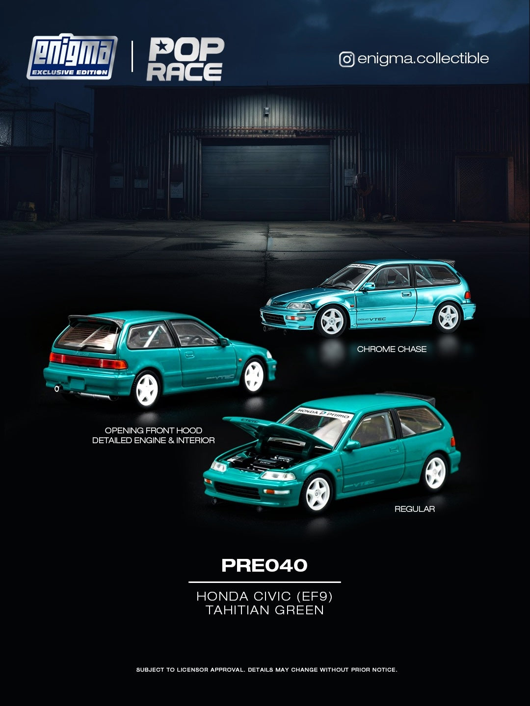Poprace 1/64 Honda Civic EF9 in Tahitian Green, Enigma exclusive edition