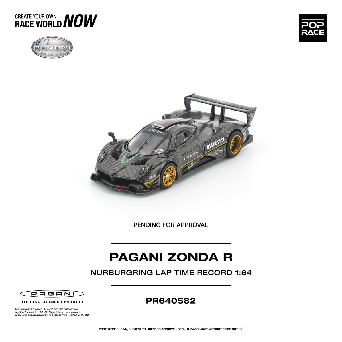 Poprace diecast Zonda R race car model side profile view