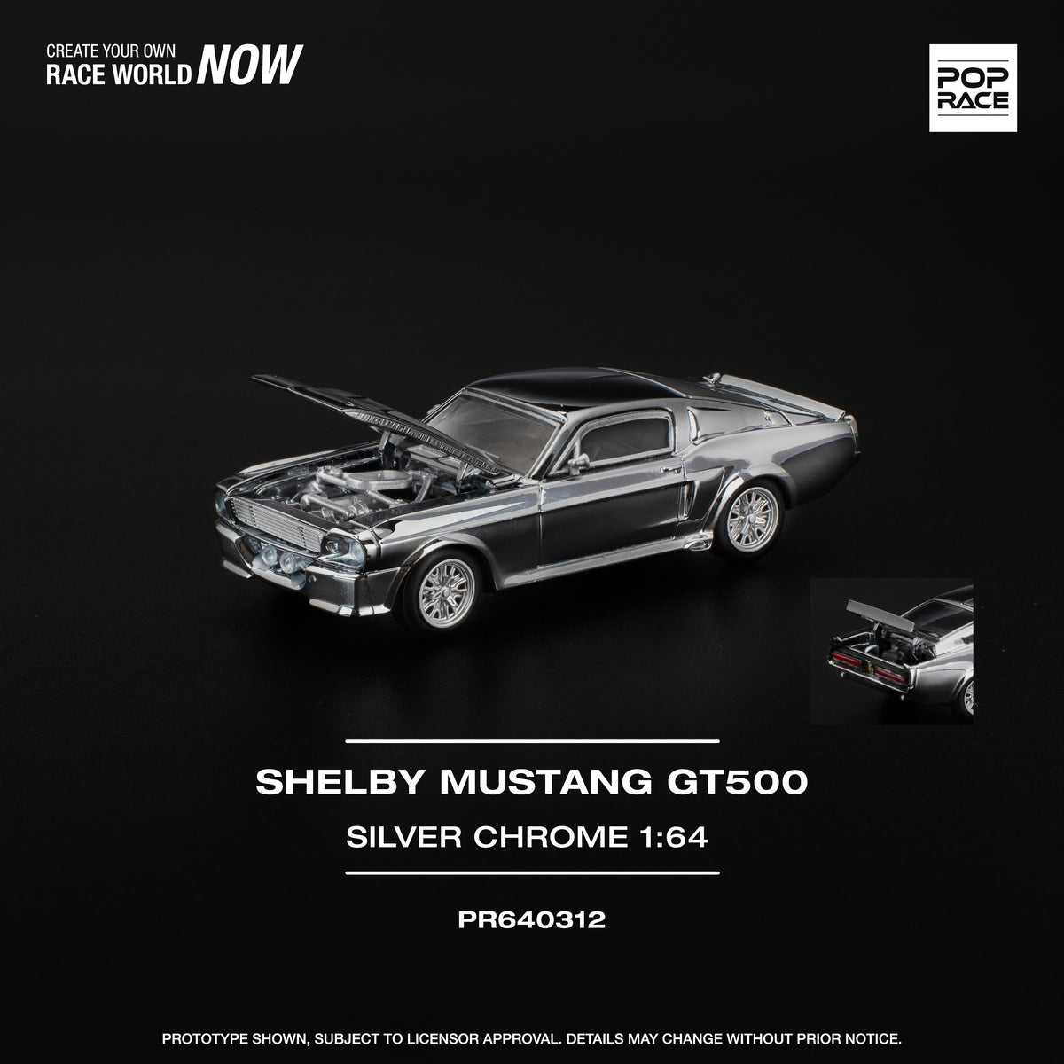 Poprace 1/64 scale Shelby Mustang GT500 in Silver Chrome diecast model