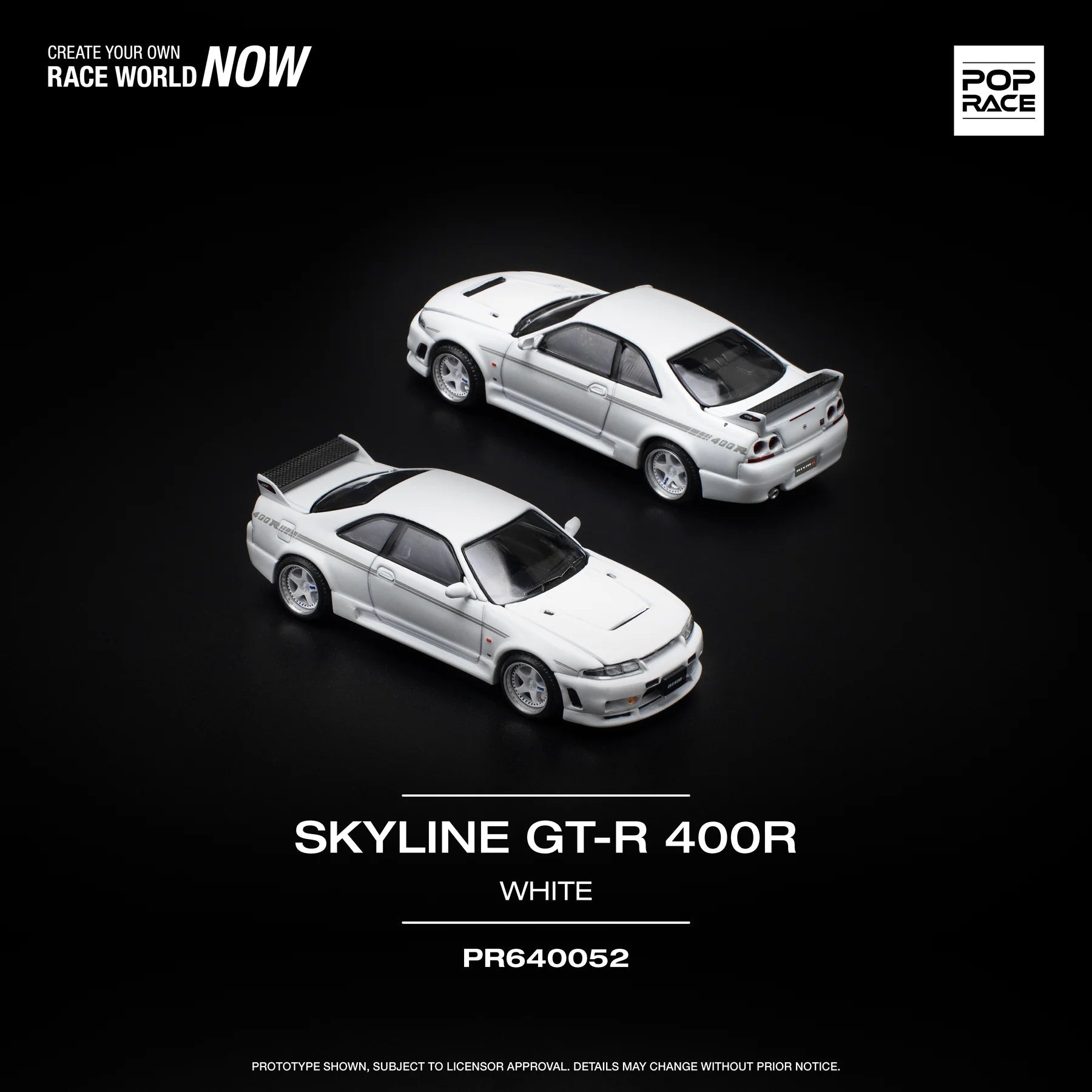 POPRACE 1/64 NISSAN GT - R R33 NISMO 400R - WHITE PR640052 1:64 diecast model