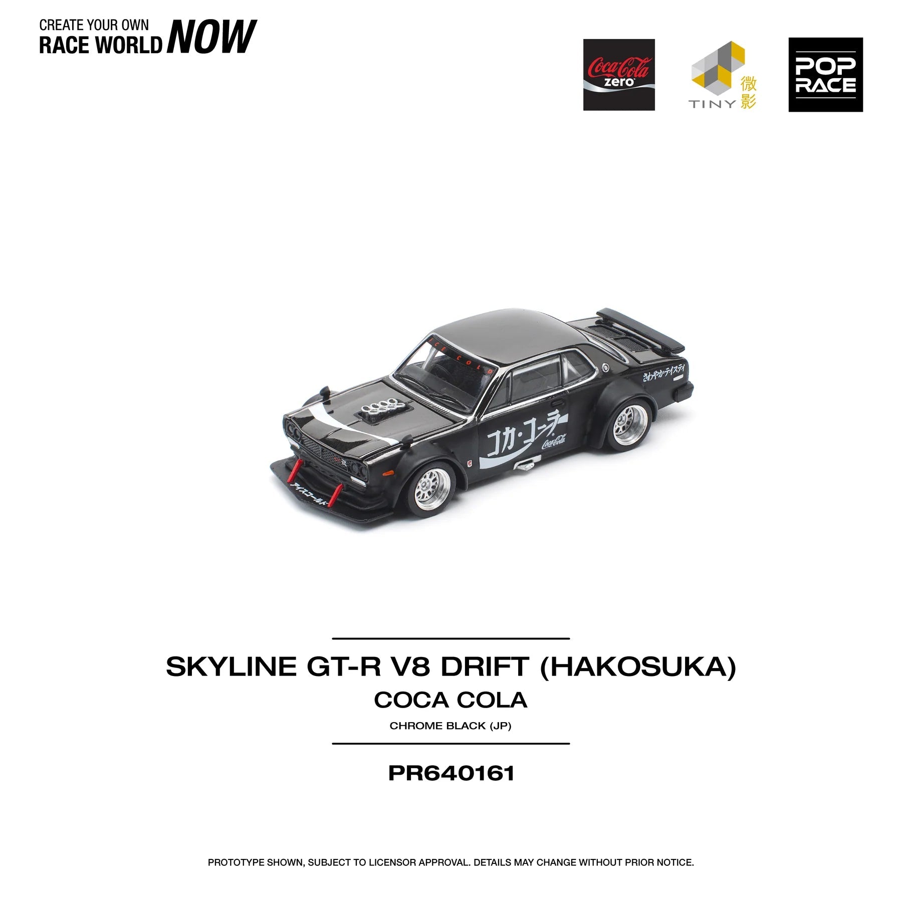 POPRACE 1/64 SKYLINE GT - R DRIFT (HAKOSUKA) - COCA COLA ZERO JP BLACK CHROME PR640161 1:64 diecast model