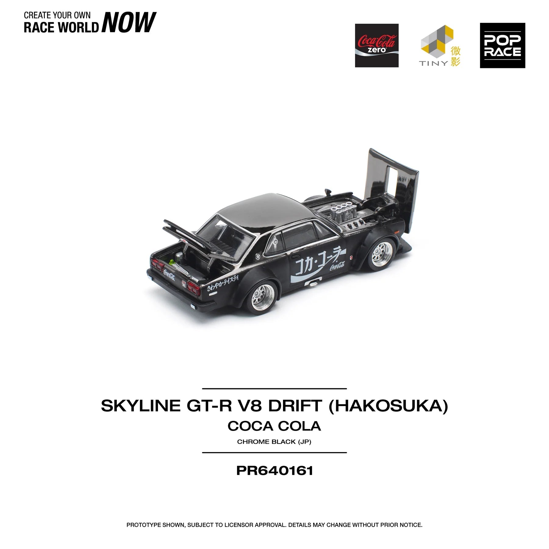 POPRACE 1/64 SKYLINE GT - R DRIFT (HAKOSUKA) - COCA COLA ZERO JP BLACK CHROME PR640161 1:64 diecast model