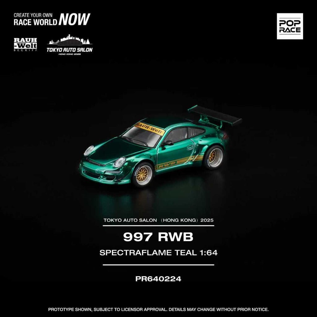 POPRACE 1/64 997 RWB SPECTRAFLAME TEAL TASHK 2025 Exclusive Model PR640224 1:64 diecast model