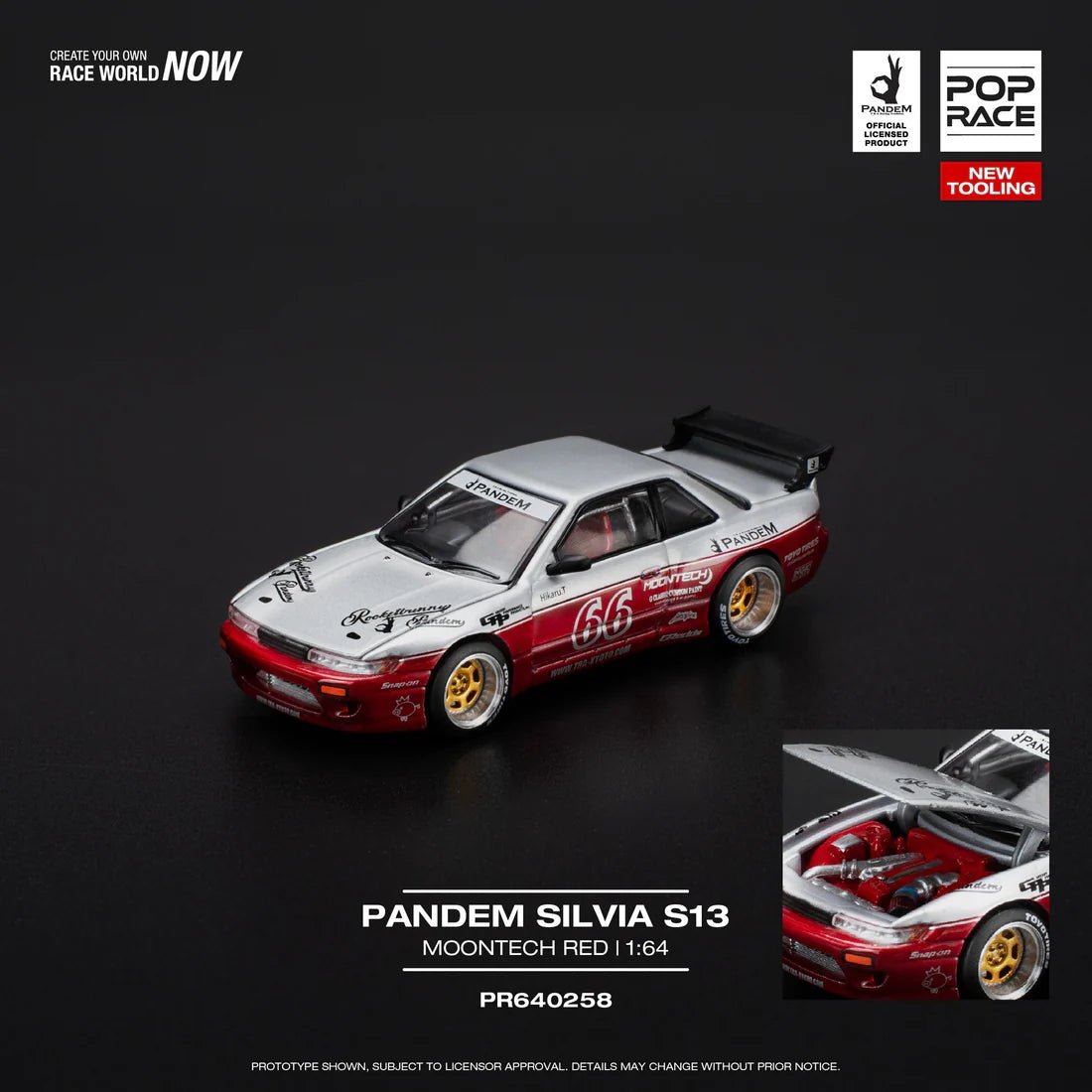 POPRACE 1/64 PANDEM SILVIA S13 - MOONTECH RED PR640258 1:64 diecast model