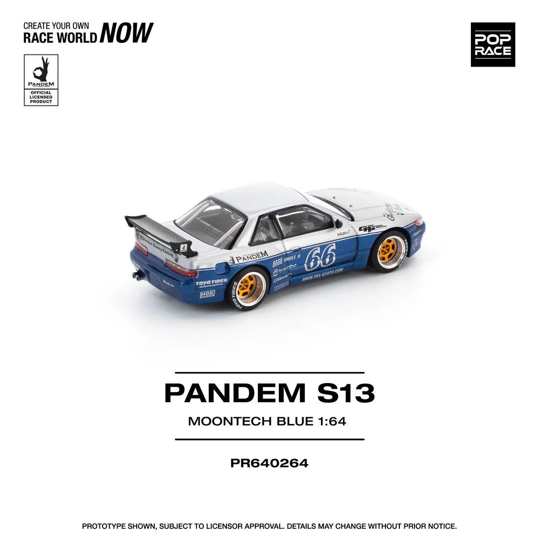POPRACE 1/64 PANDEM SILVIA S13 MOONTECH BLUE PR640264 1:64 diecast model