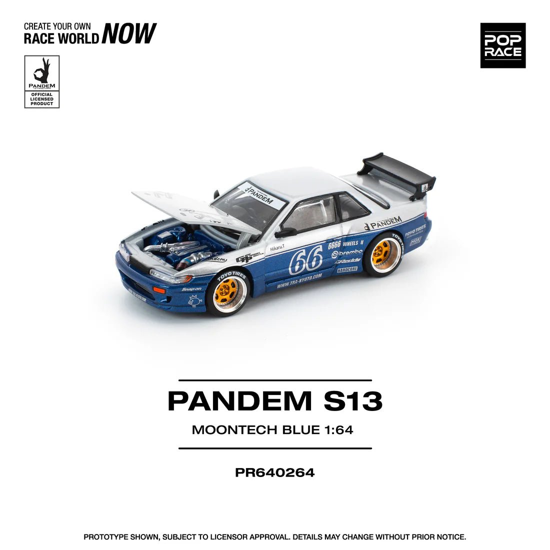 POPRACE 1/64 PANDEM SILVIA S13 MOONTECH BLUE PR640264 1:64 diecast model