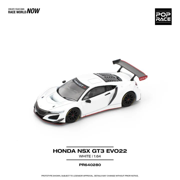 (PREORDER) POPRACE 1/64 HONDA NSX GT3 EVO22 - WHITE PR640280 1:64 diecast model