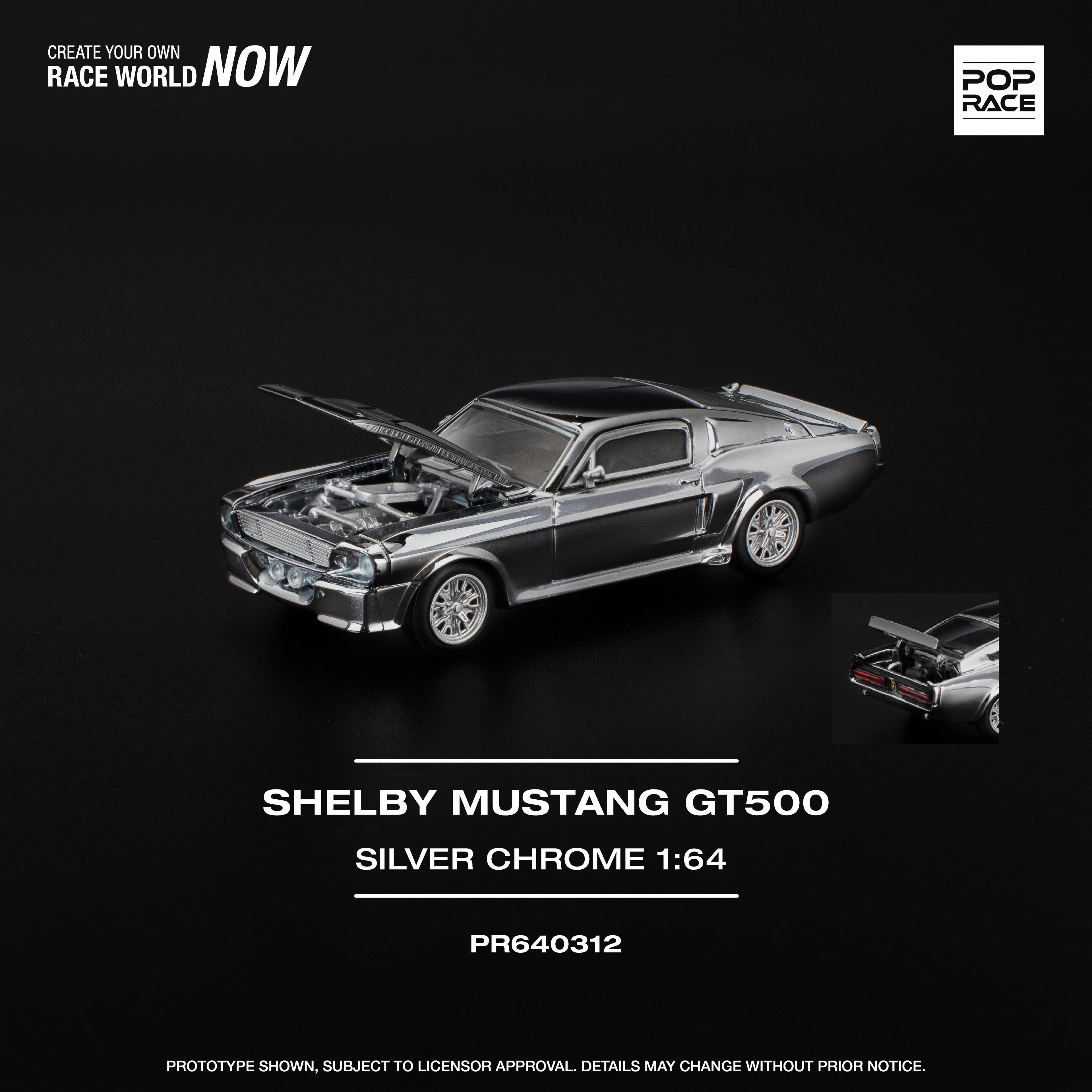 (PREORDER) POPRACE 1/64 SHELBY MUSTANG GT500 - SILVER CHROME PR640312 1:64 diecast model