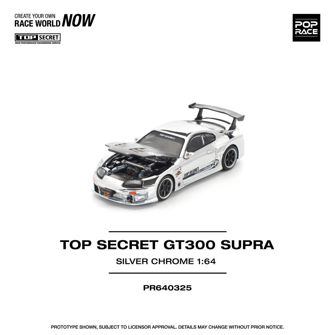 POPRACE 1/64 TOP SECRET GT300 SUPRA - SILVER CHROME PR640325 1:64 diecast model