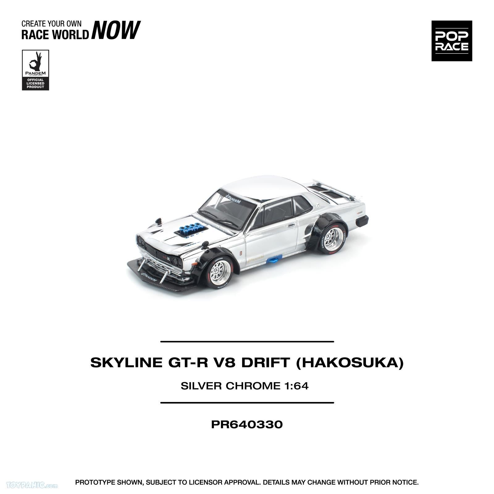 POPRACE 1/64 SKYLINE GT - R V8 DRIFT (HAKOSUKA) SILVER CHROME (HK TOYCAR SALON 2025 Special Release) PR640330 1:64 diecast model