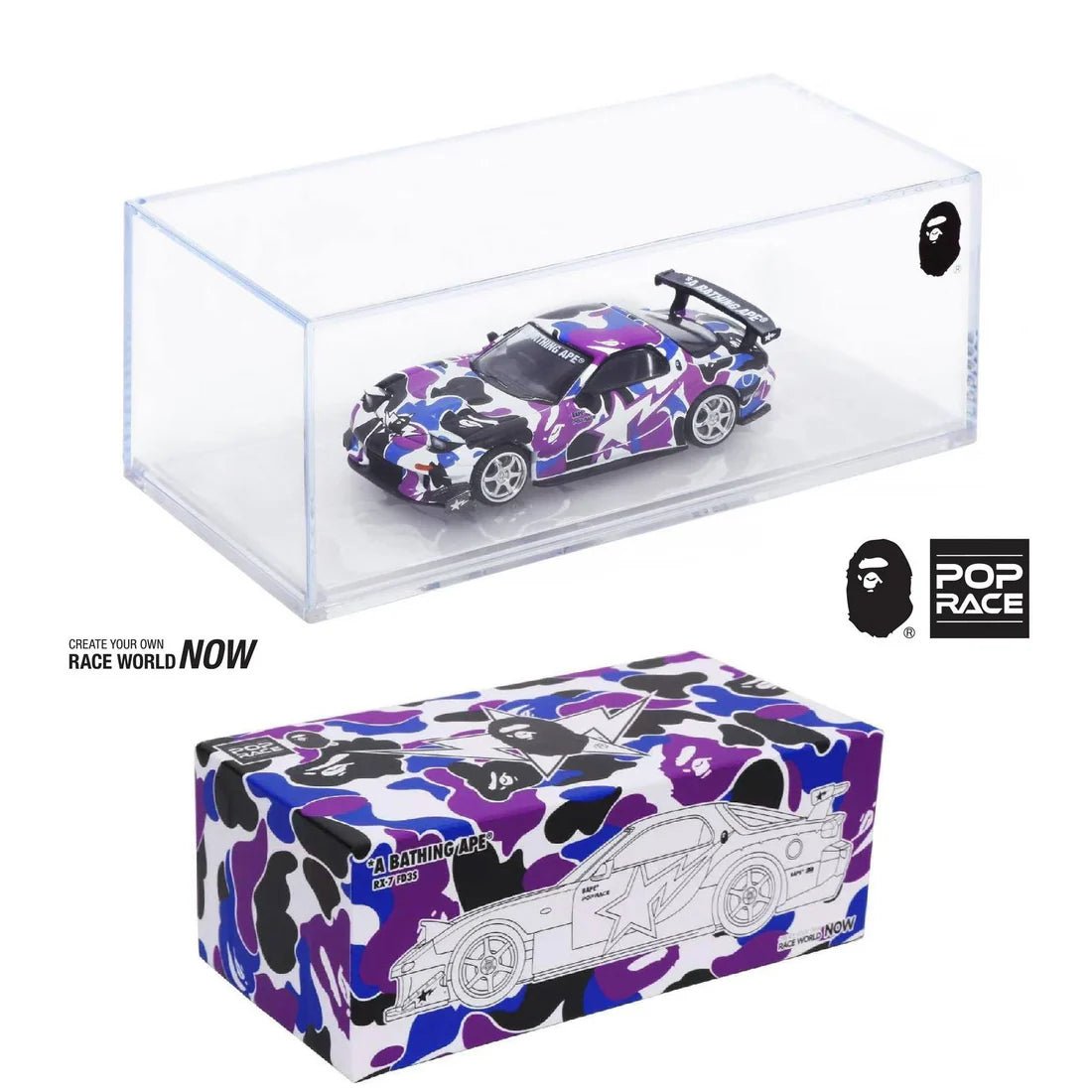 POPRACE 1/64 Mazda RX - 7 FD3S RE - AMEMIYA BAPE STORE Hong Kong 20th Anniversary Special Edition PR640493 1:64 diecast model