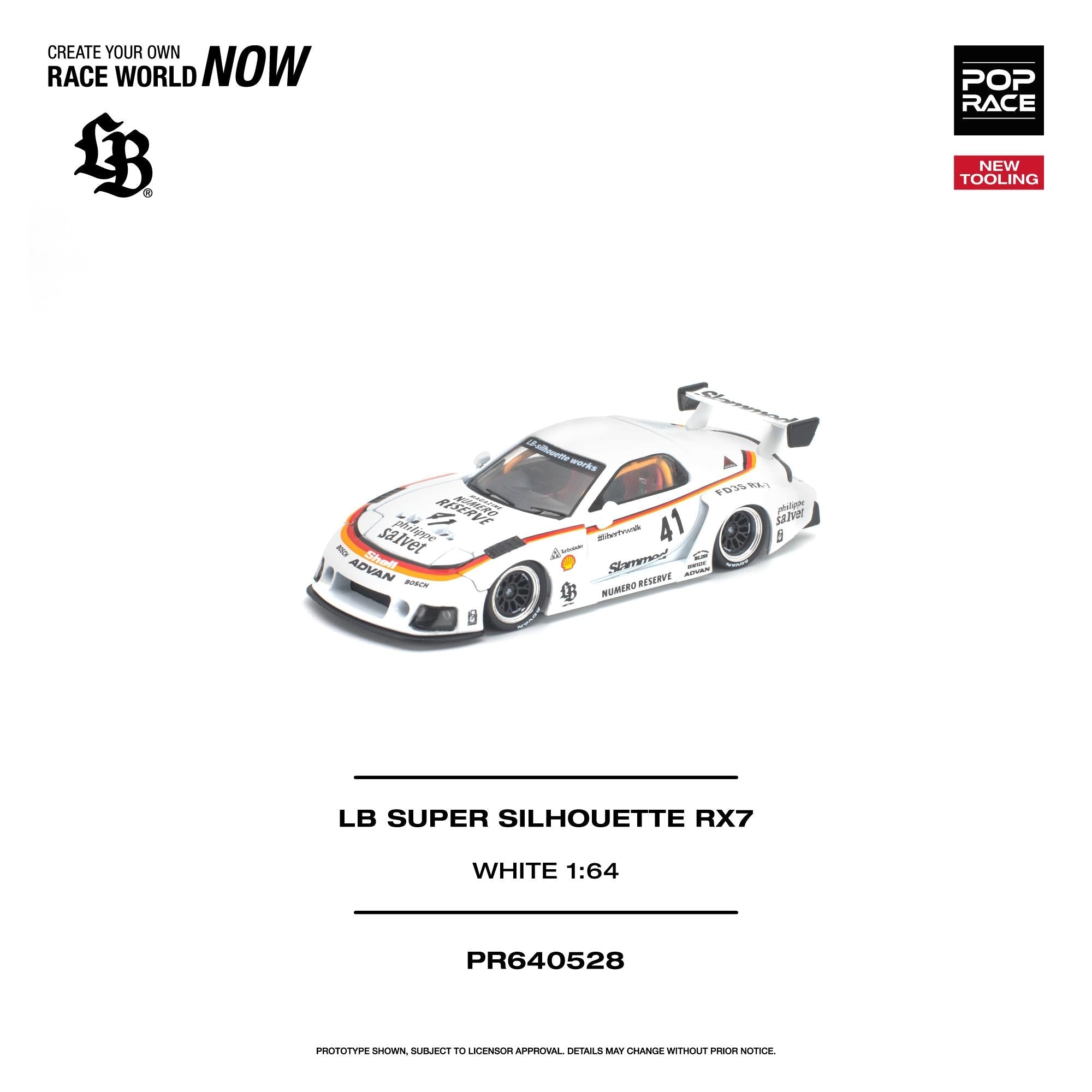 (PREORDER) POPRACE 1/64 LB SUPER SILHOUETTE RX7 (FD3S) WHITE PR640528 1:64 diecast model