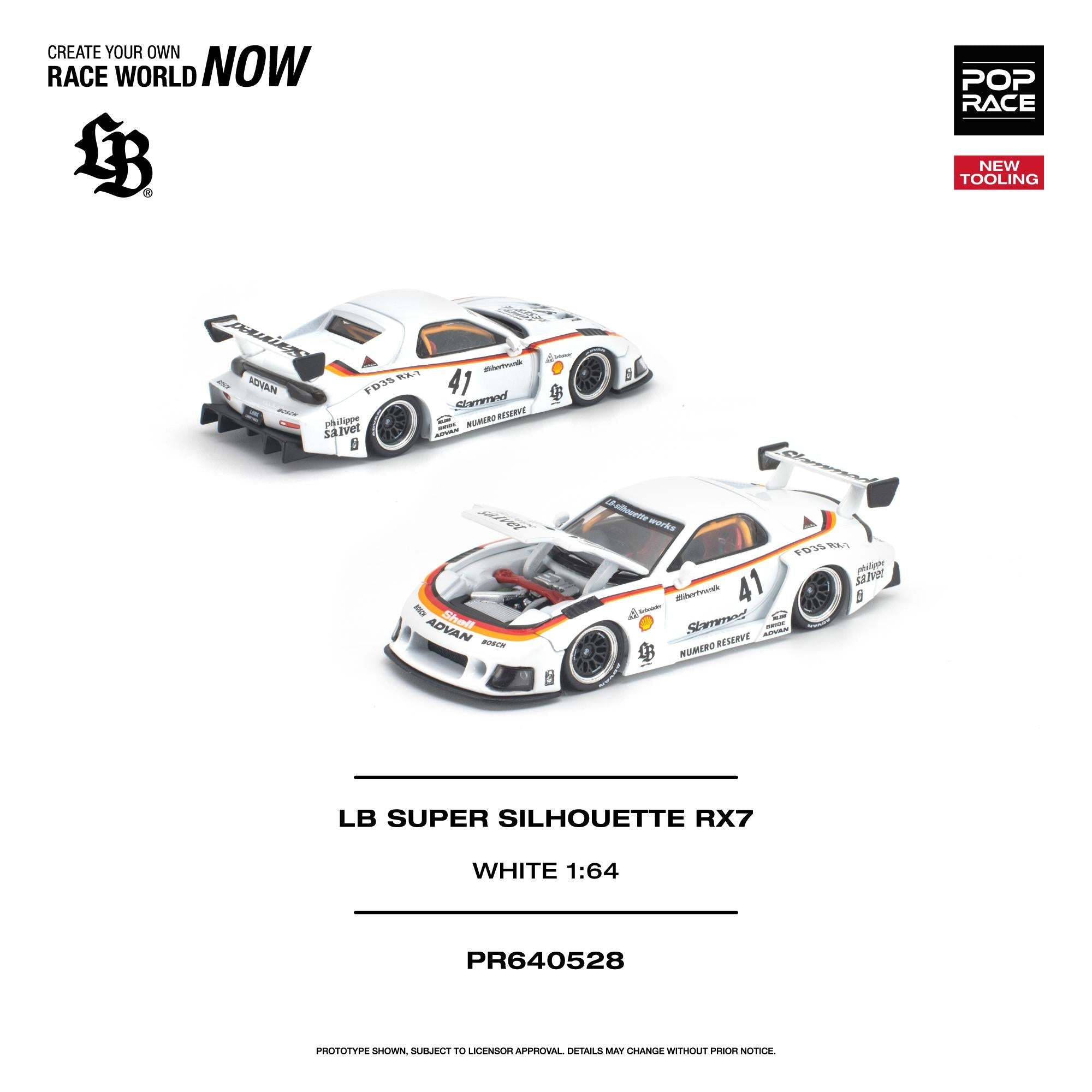 (PREORDER) POPRACE 1/64 LB SUPER SILHOUETTE RX7 (FD3S) WHITE PR640528 1:64 diecast model