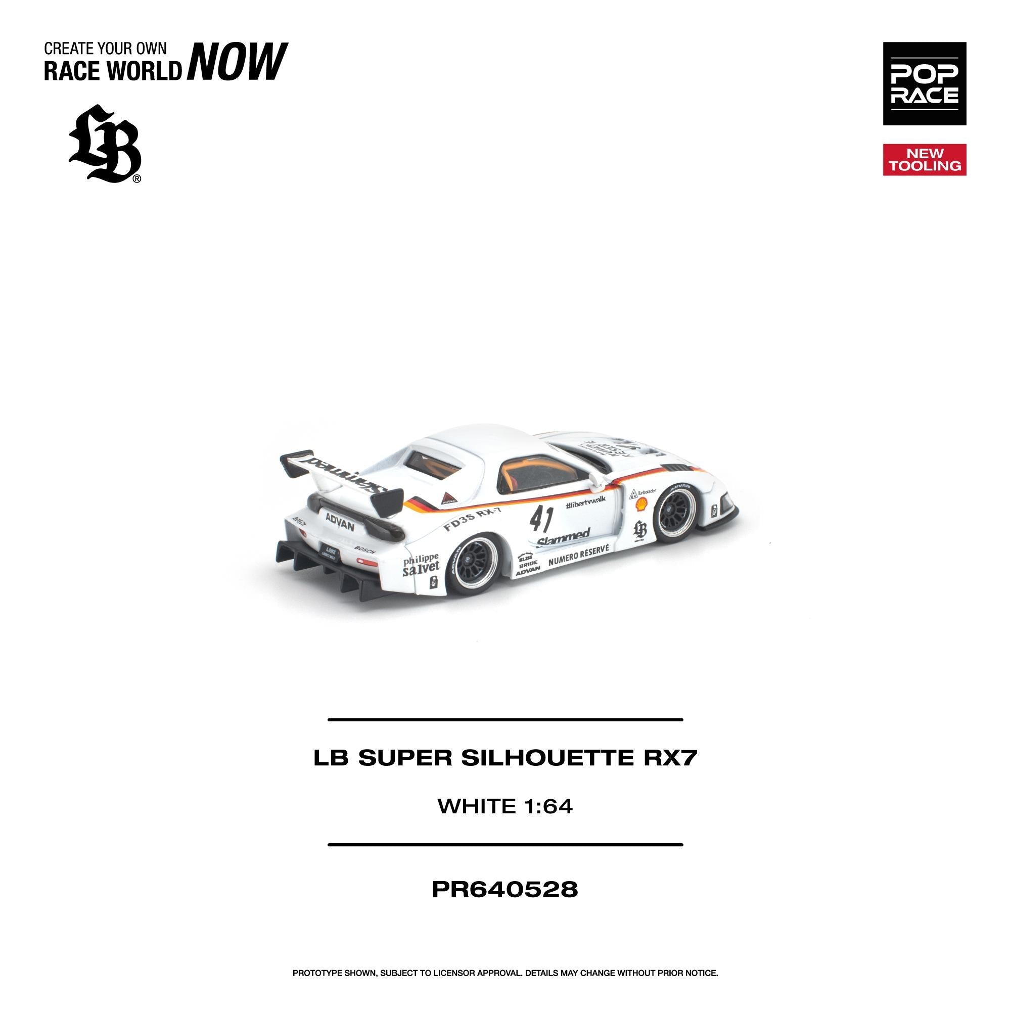 (PREORDER) POPRACE 1/64 LB SUPER SILHOUETTE RX7 (FD3S) WHITE PR640528 1:64 diecast model