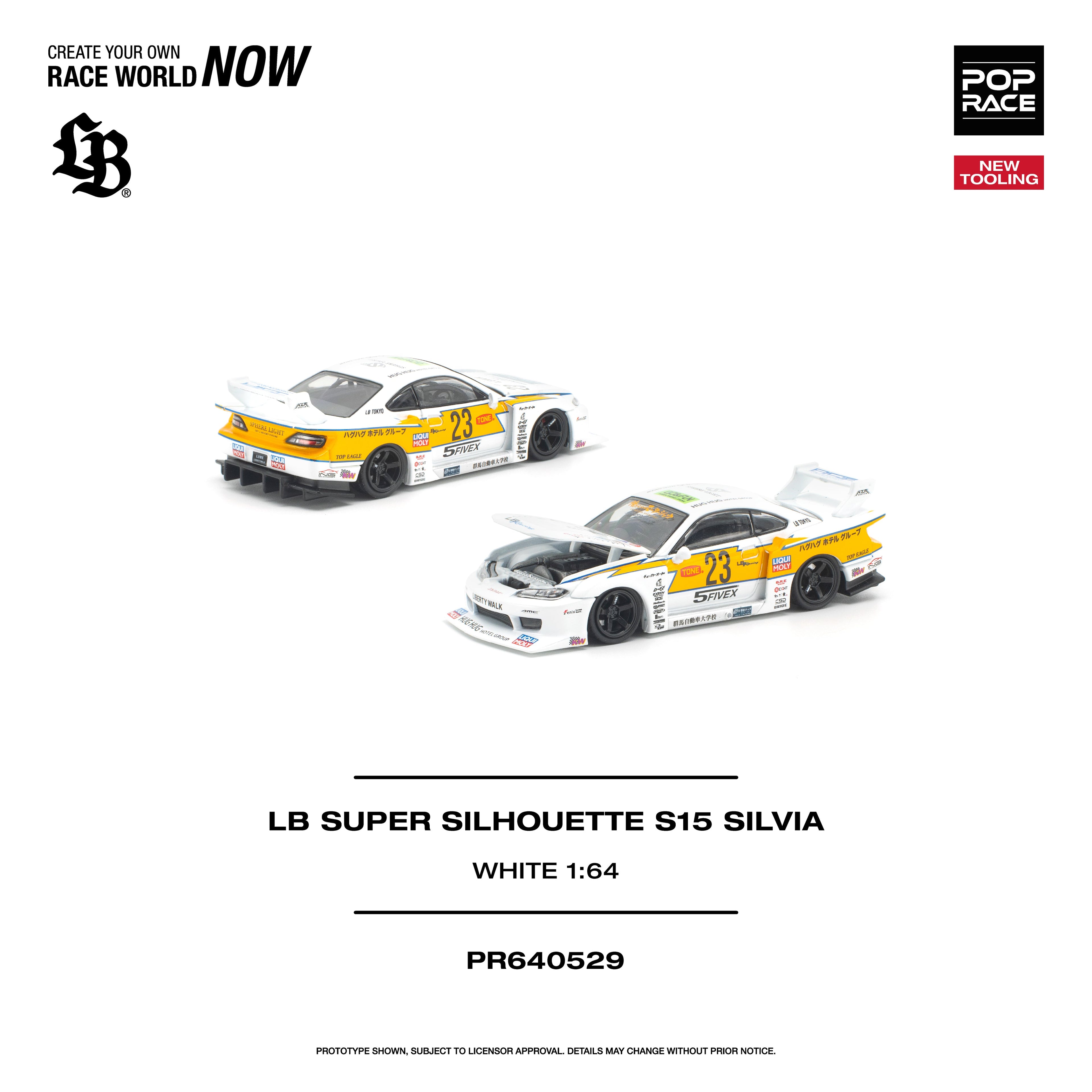 (PREORDER) POPRACE 1/64 LB SUPER SILHOUETTE S15 SILVIA - WHITE PR640529 1:64 diecast model