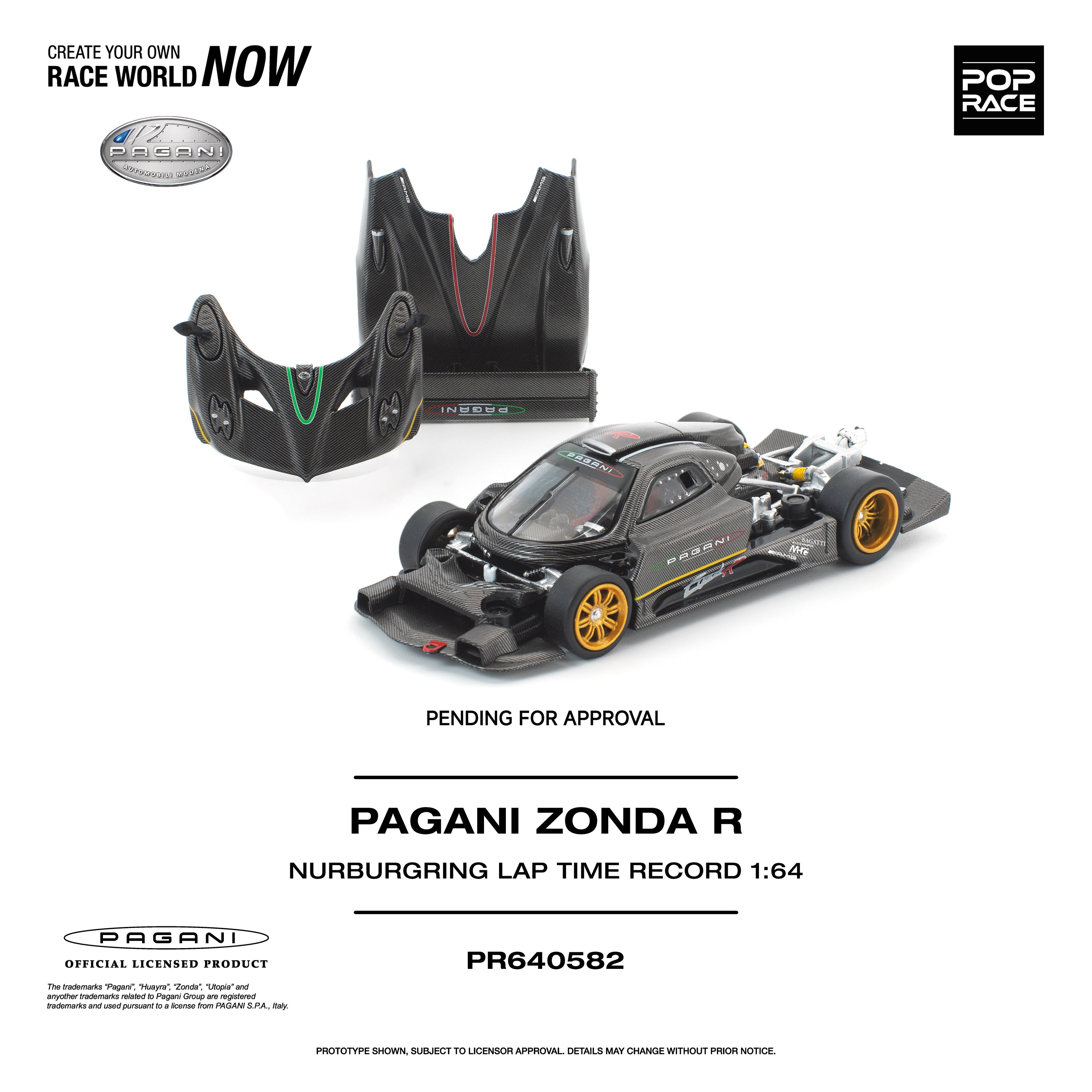 (PREORDER) POPRACE 1/64 PAGANI ZONDA R NURBURGRING LAP TIME RECORD PR640582 1:64 diecast model