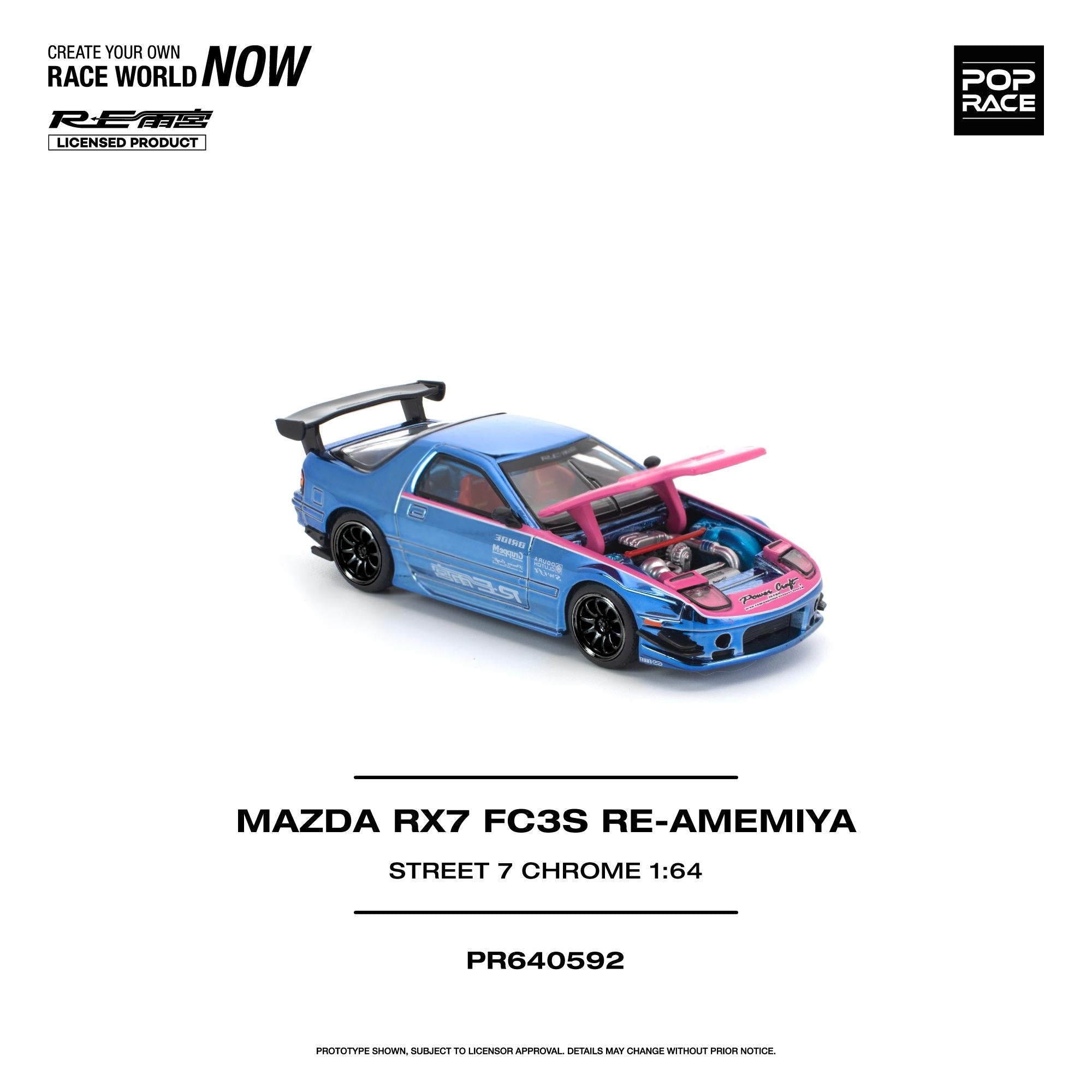 (PREORDER) POPRACE 1/64 MAZDA RX7 (FC3S) RE-AMEMIYA STREET7 CHROME PR640592 1:64 diecast model