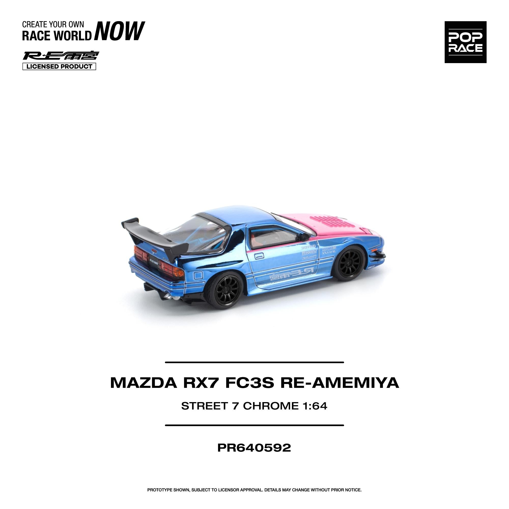 (PREORDER) POPRACE 1/64 MAZDA RX7 (FC3S) RE-AMEMIYA STREET7 CHROME PR640592 1:64 diecast model