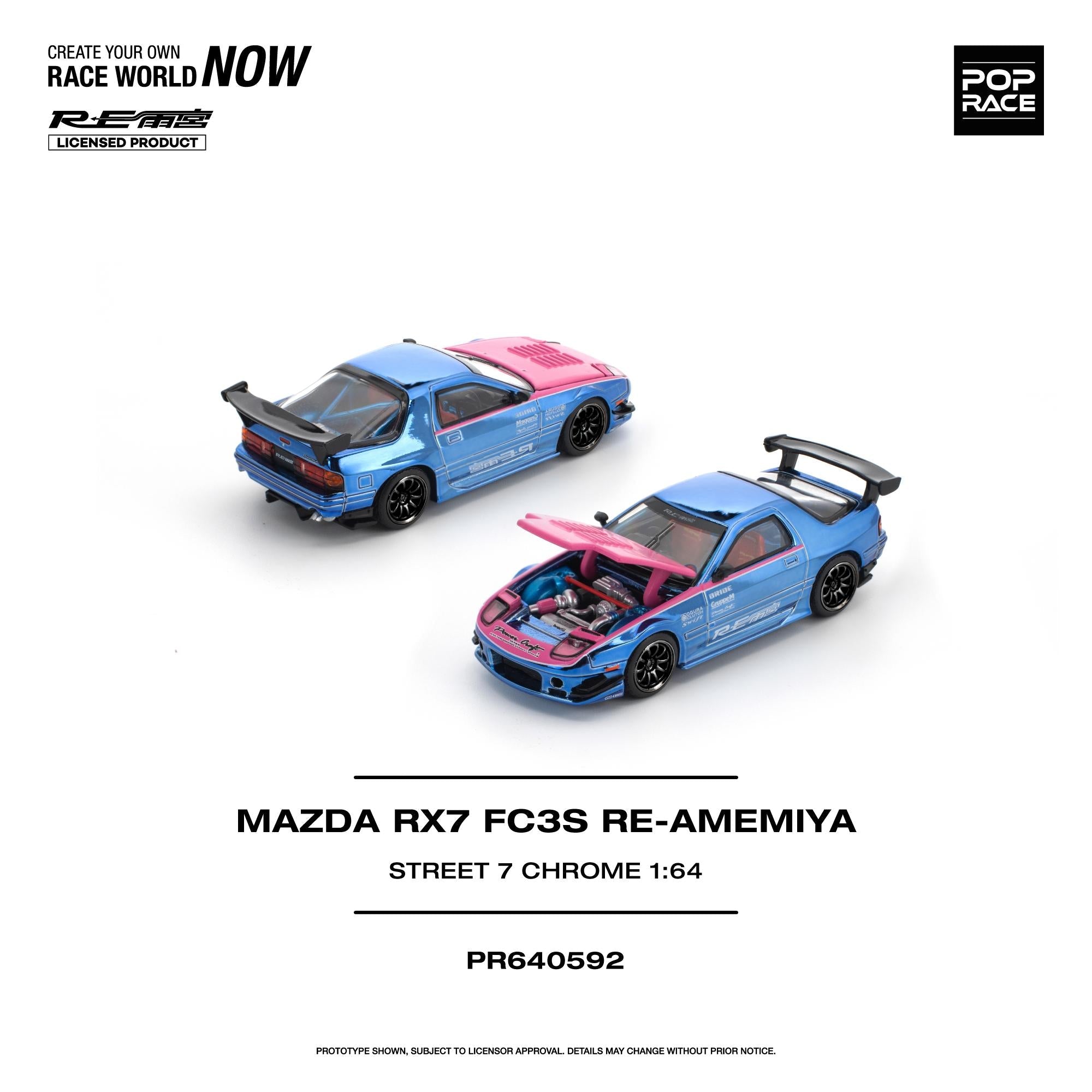 (PREORDER) POPRACE 1/64 MAZDA RX7 (FC3S) RE-AMEMIYA STREET7 CHROME PR640592 1:64 diecast model