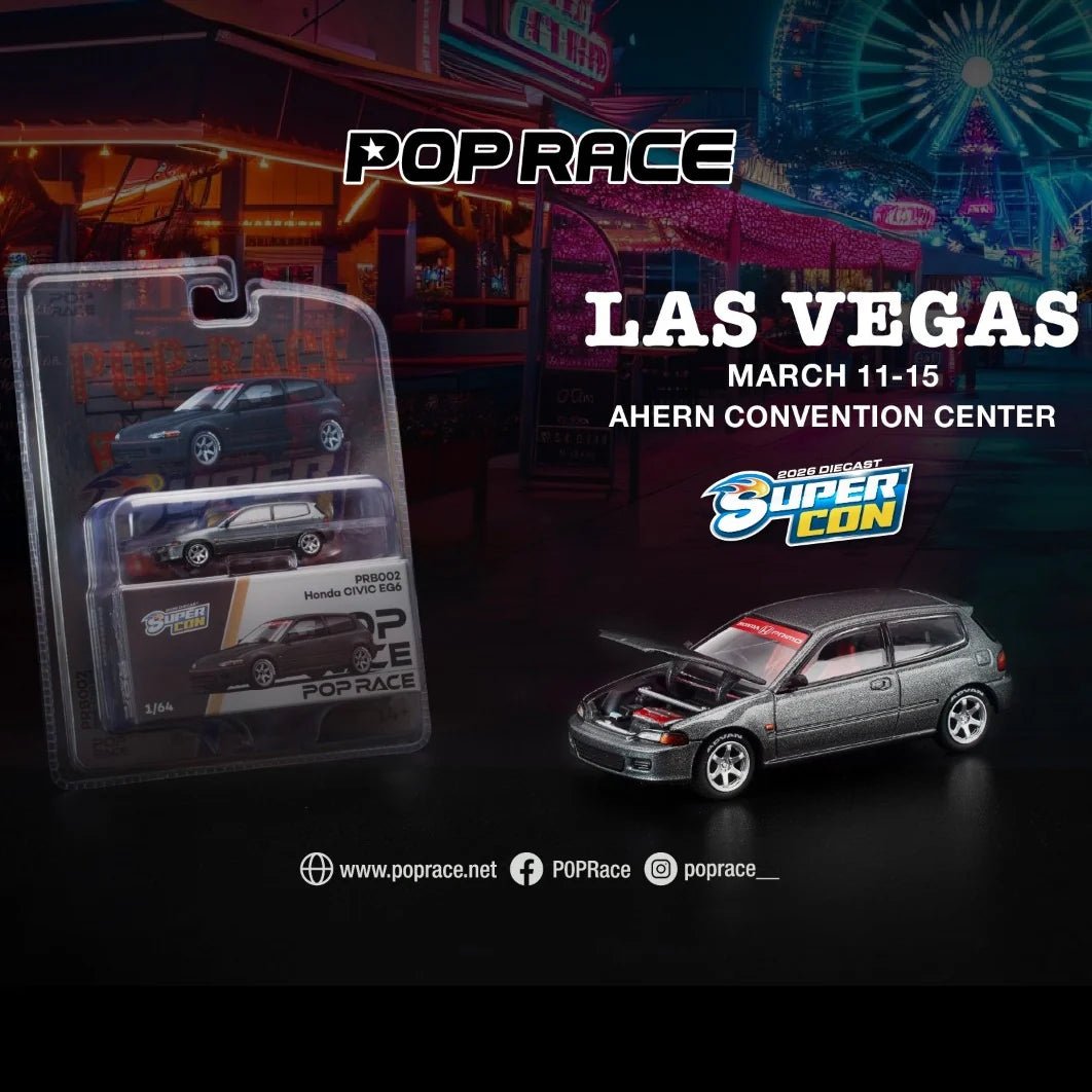POPRACE 1/64 Honda Civic EG6 Dark Grey - Las Vegas Supercon 2026 Edition PRB002 1:64 diecast model