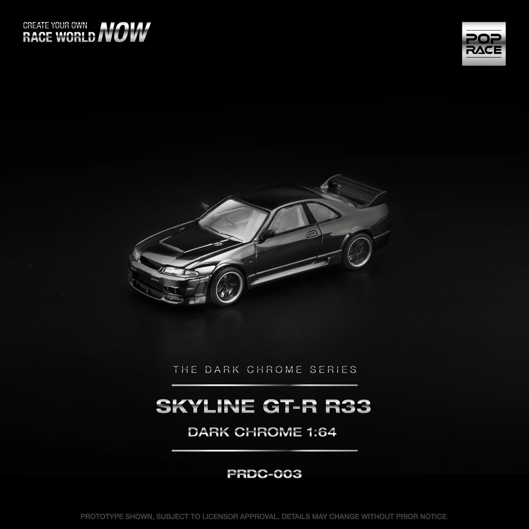 POPRACE 1:64 R33 GT - R Dark Chrome PRDC003 1:64 diecast model