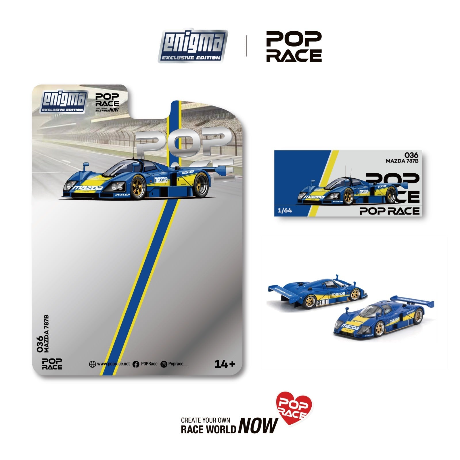 (PREORDER) POPRACE 1/64 MAZDA 787B RACING BLUE/YELLOW (enigma exclusive edition) PRE036 1:64 diecast model
