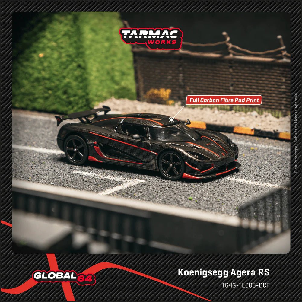 TARMAC WORKS GLOBAL64 1/64 Koenigsegg Agera RS Black Carbon Fiber / Red Accents T64G-TL005-BCF 1:64 diecast model