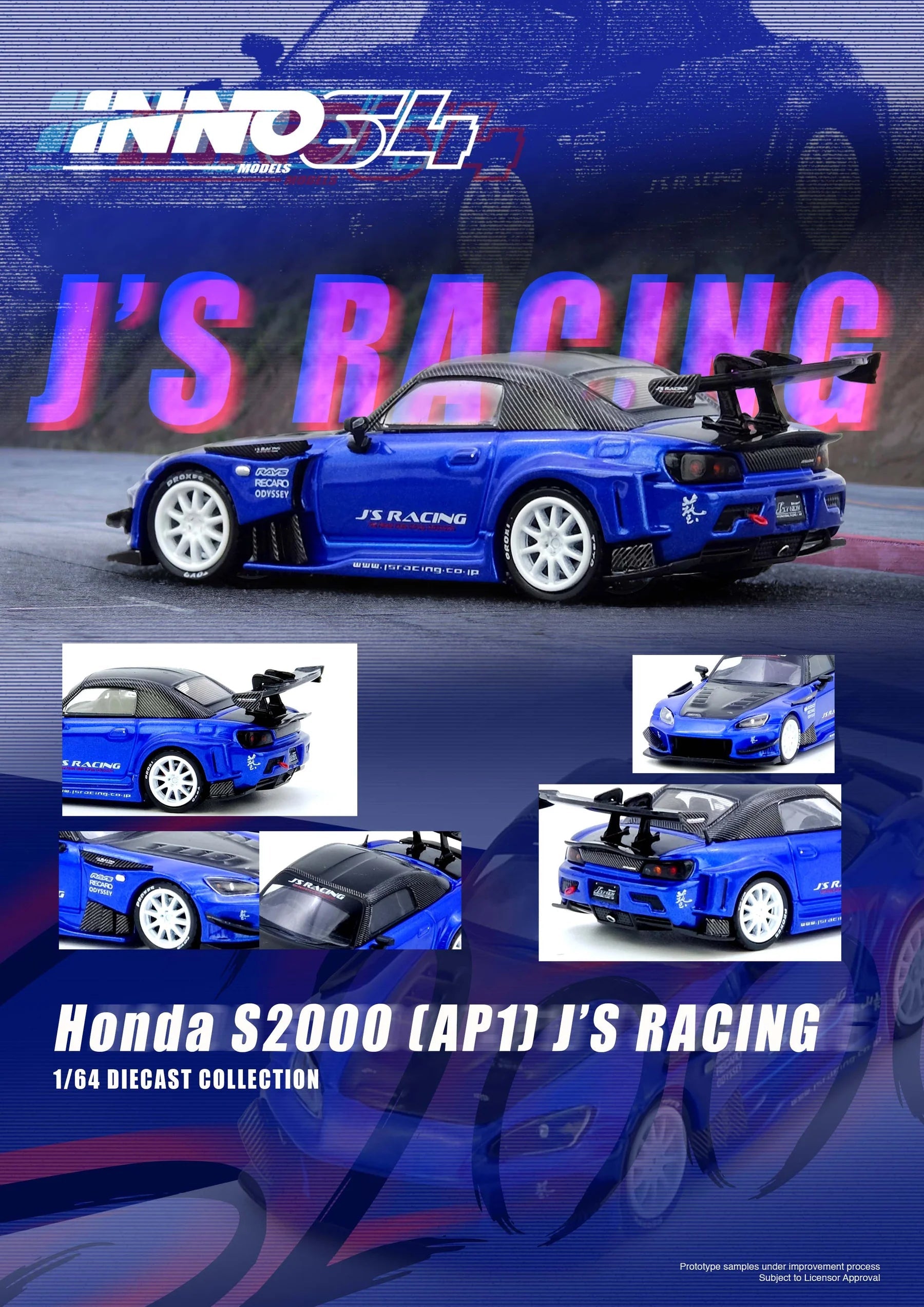 INNO64 1/64 HONDA S2000 J'S RACING BLUE IN64-S2000JS-BLUE 1:64 diecast model