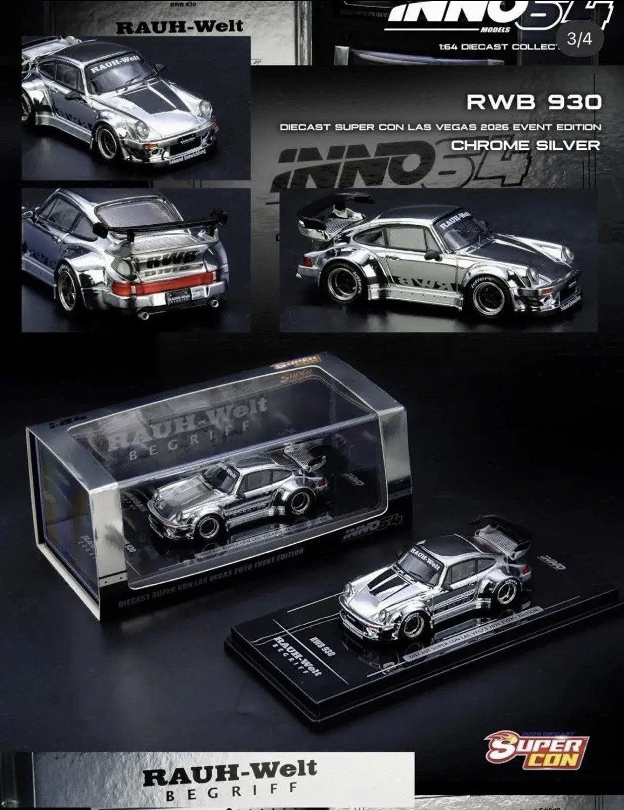 INNO64 RWB 930 Chrome Silver DIECAST SUPER CON Las Vegas 2026 Event Edition IN64-RWB930-DSCLV26 1:64 diecast model
