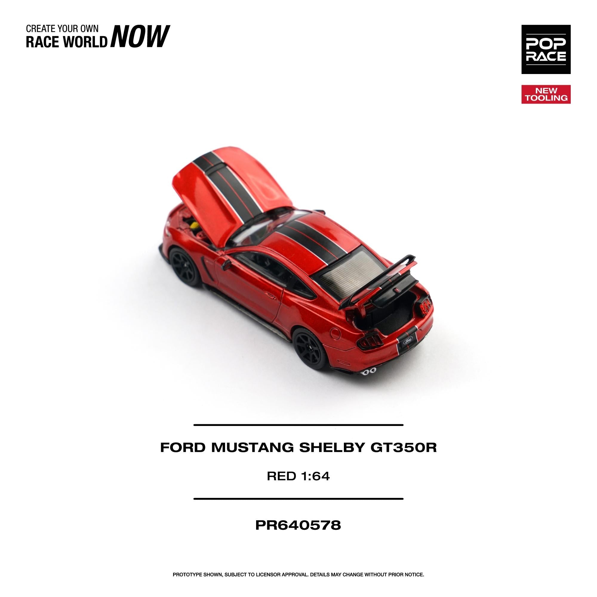 (PREORDER) POPRACE 1/64 FORD MUSTANG SHELBY GT350R RACE RED PR640578 1:64 diecast model