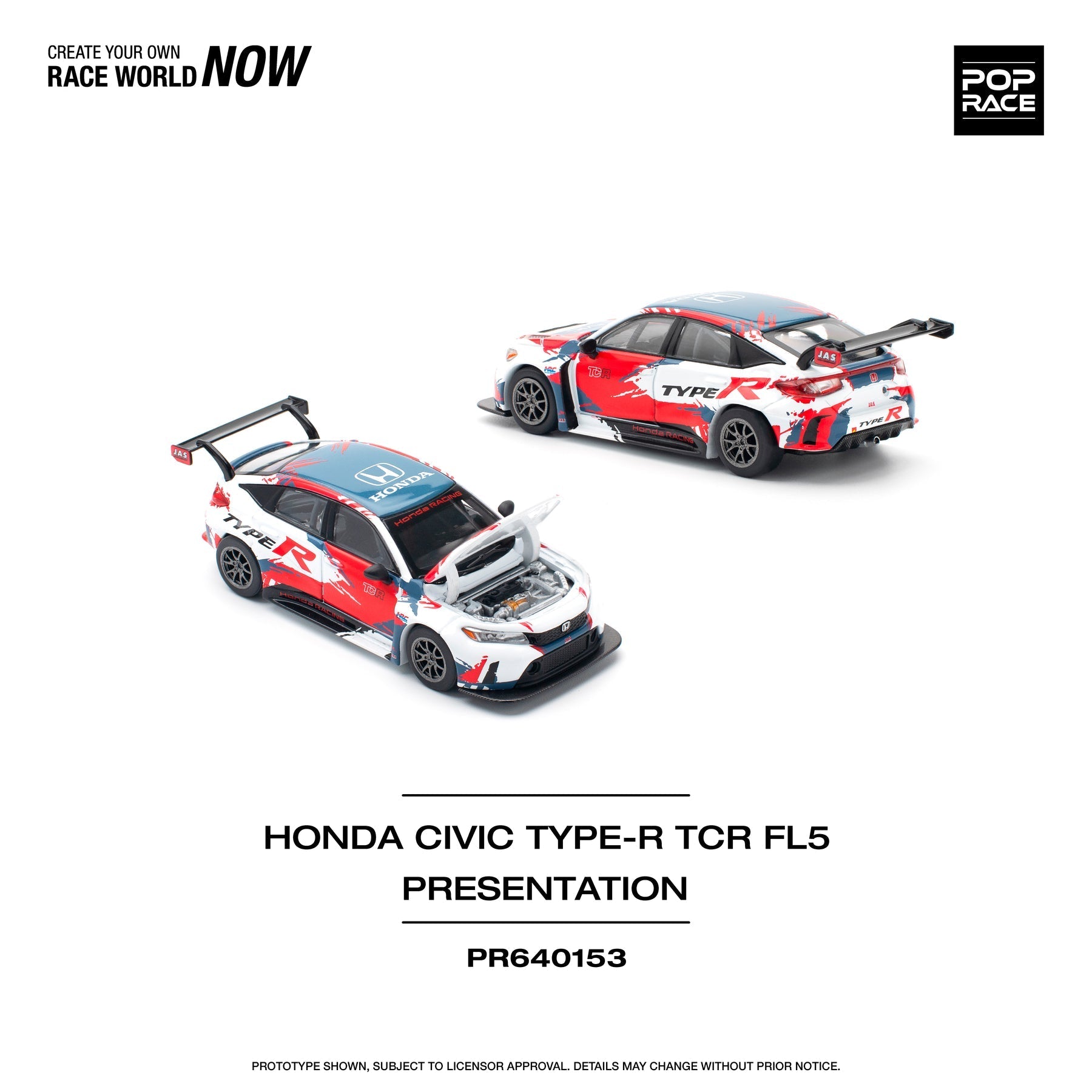 POPRACE 1/64 HONDA CIVIC TYPE - R (FL5) TCR PRESENTATION PR640153 1:64 diecast model