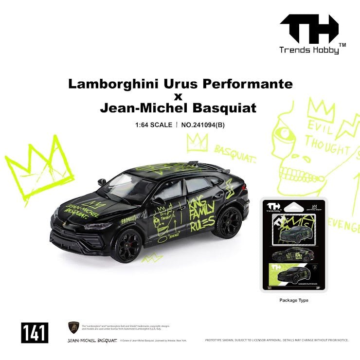 (PREORDER) TRENDS HOBBY 1/64 LAMBORGHINI URUS PERFORMANCE & BASQUIAT BLACK 1:64 diecast model