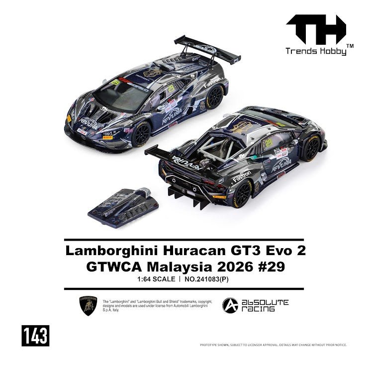(PREORDER) TRENDS HOBBY 1/64 LAMBORGHINI HURACAN GT3 EVO2 - GTWCA MALAYSIA 2026 29 241083(P) 1:64 diecast model