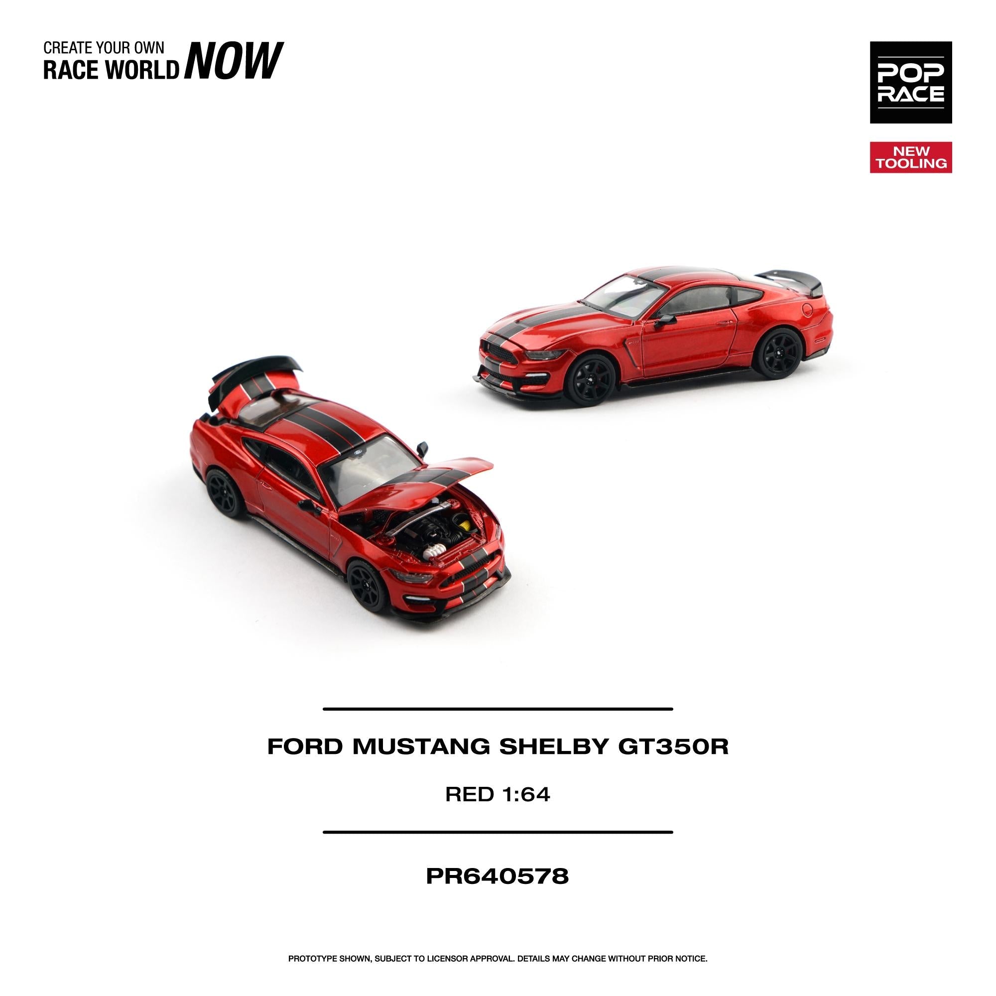 (PREORDER) POPRACE 1/64 FORD MUSTANG SHELBY GT350R RACE RED PR640578 1:64 diecast model