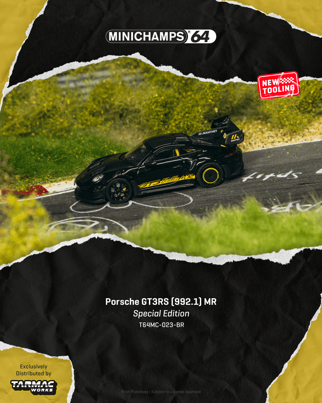 (PREORDER) TARMAC WORKS MINICHAMPS64 Porsche GT3RS (992.1) MR Black Yellow Tarmac Special Edition T64MC-023-BR 1:64 diecast model