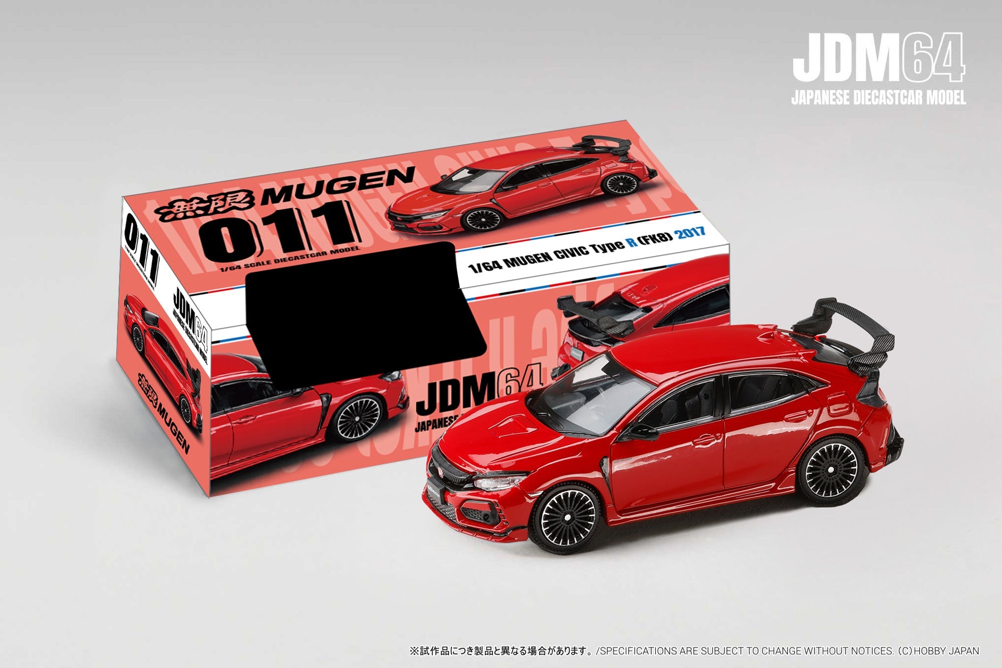 (PREORDER) HOBBY JAPAN JDM64 1/64 MUGEN CIVIC TYPE R (FK8) 2017 - Flame Red HJDM011-25 1:64 diecast model