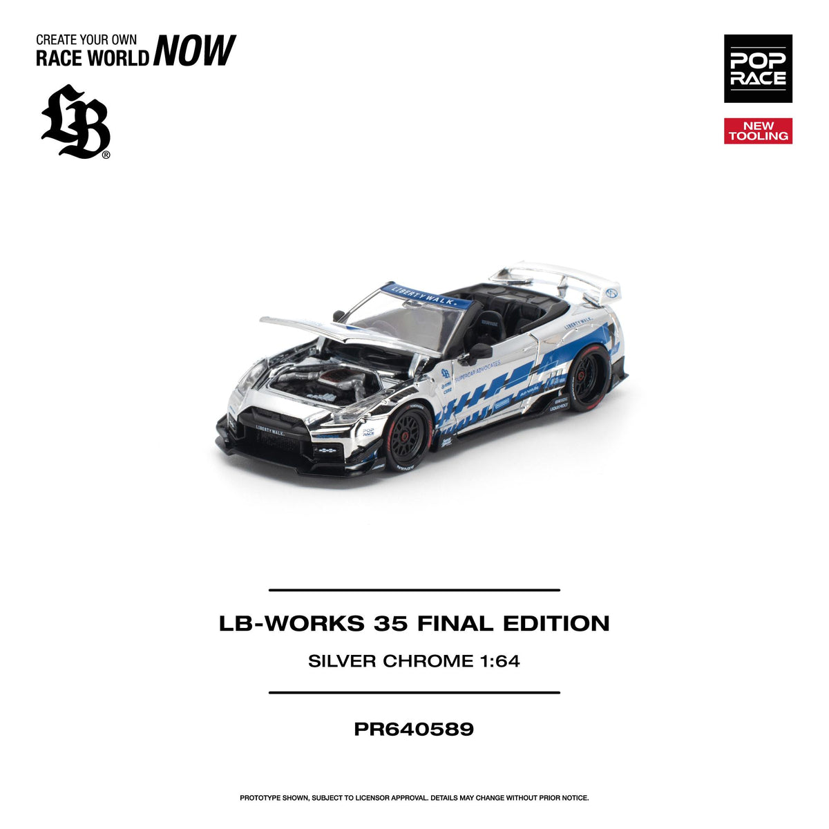 Pop Race PR640589 LB-Works 35 GT-R silver chrome finish