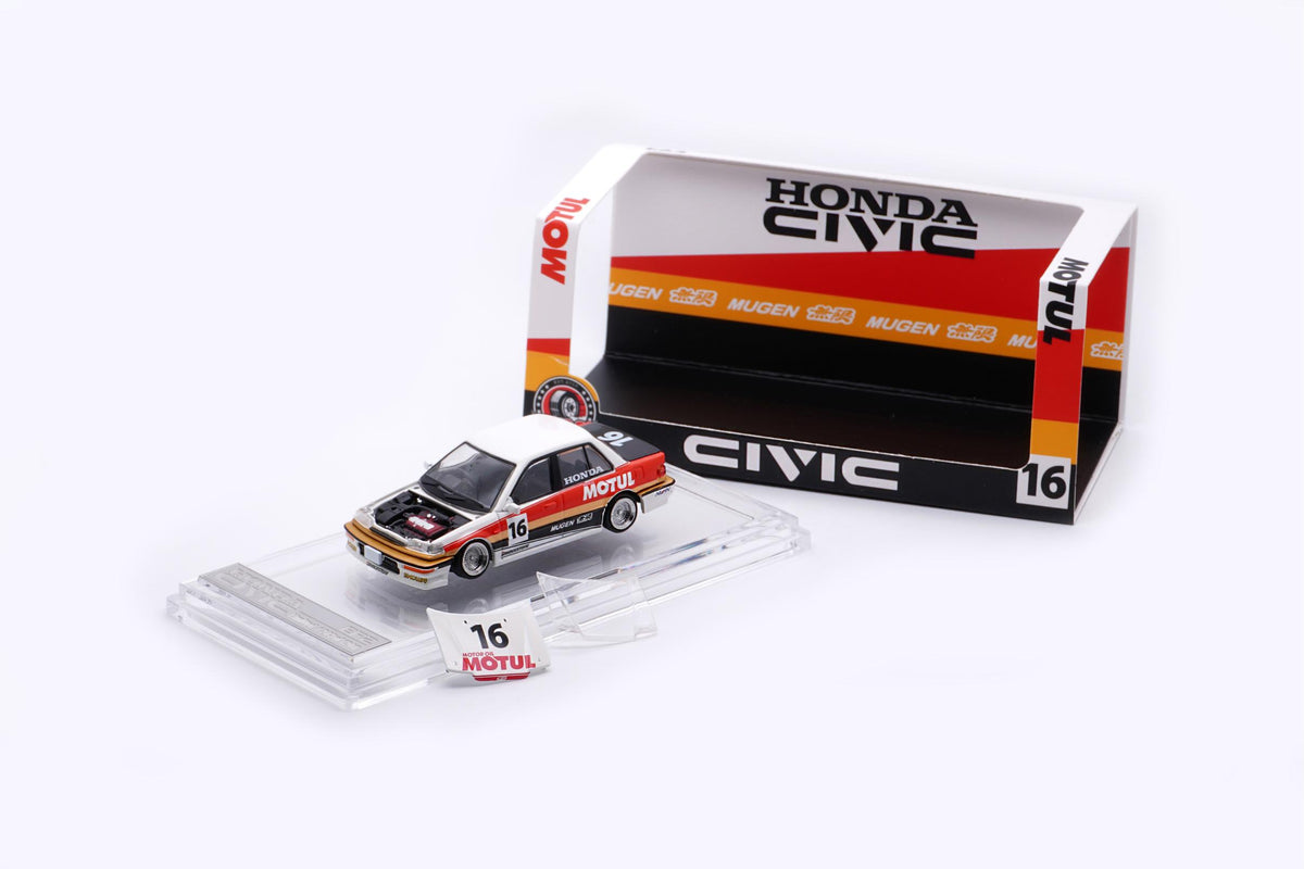 White Honda Civic EF2 right-hand drive diecast model, Motul racing livery