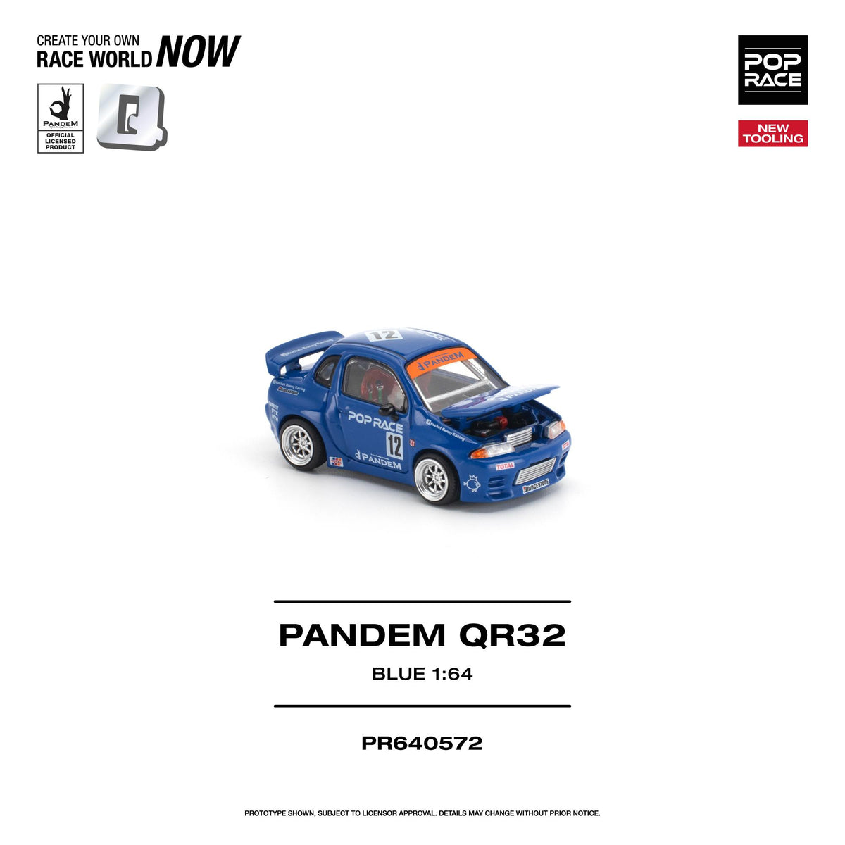 Poprace Pandem QR32 Blue 1/64 diecast, rear angle perspective