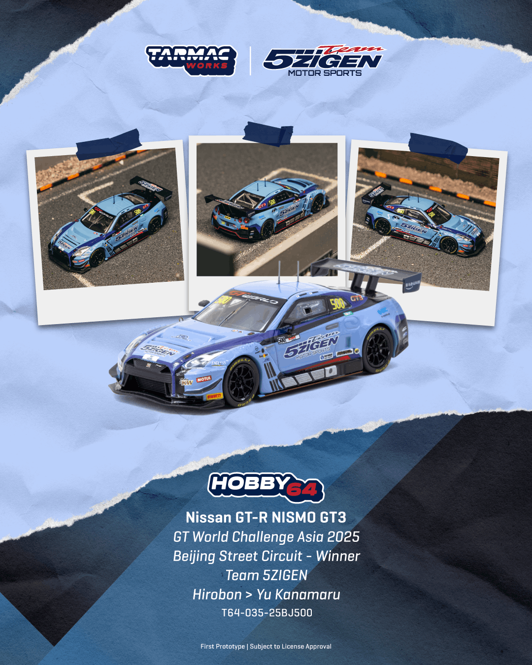 (PREORDER) TARMAC WORKS HOBBY64 Nissan GT - R NISMO GT3 GT World Challenge Asia 2025 Beijing Street Circuit - Winner T64 - 035 - 25BJ500 1:64 diecast model