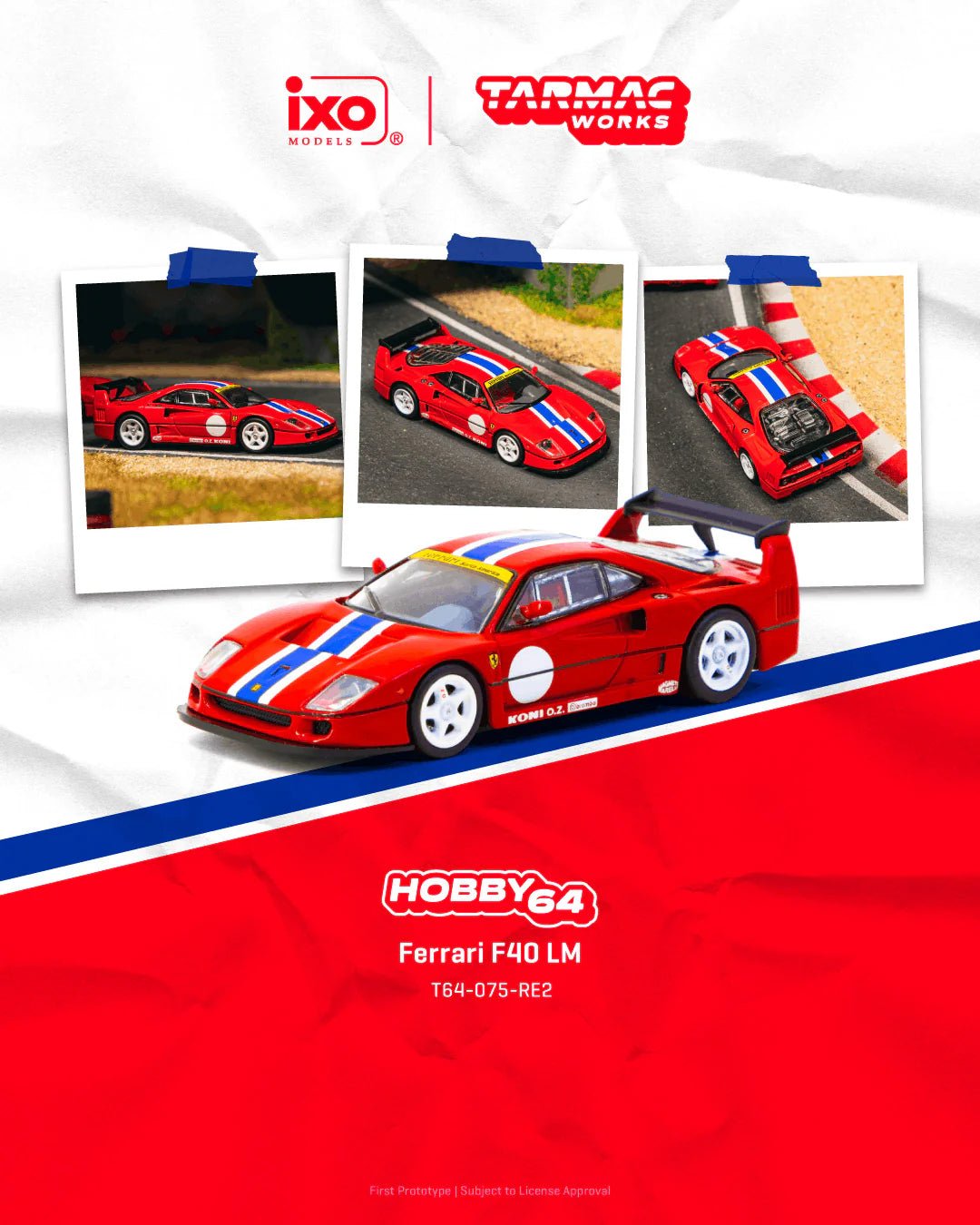 TARMAC WORKS HOBBY64 1/64 Ferrari F40 LM Red T64-075-RE2 1:64 diecast model