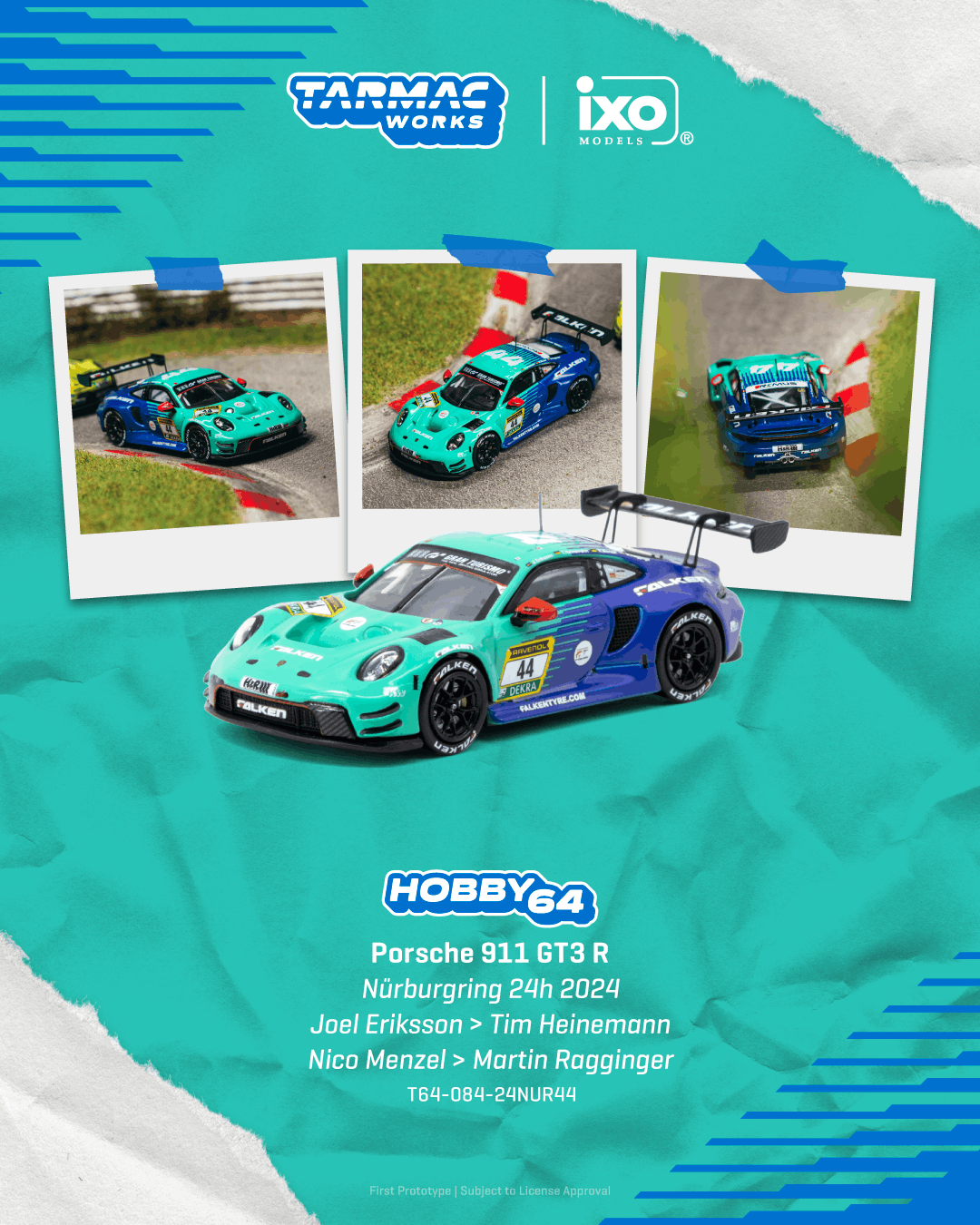 (PREORDER) TARMAC WORKS HOBBY64 Porsche 911 GT3 R Nürburgring 24h 2024 T64 - 084 - 24NUR44 1:64 diecast model