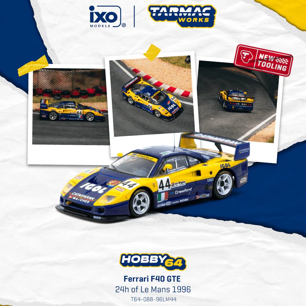 TARMAC WORKS HOBBY64 1/64 Ferrari F40 GTE 24h of Le Mans 1996 Luciano Della Noce / Anders Olofsson / Carl Rosenblad T64 - 088 - 96LM44 1:64 diecast model